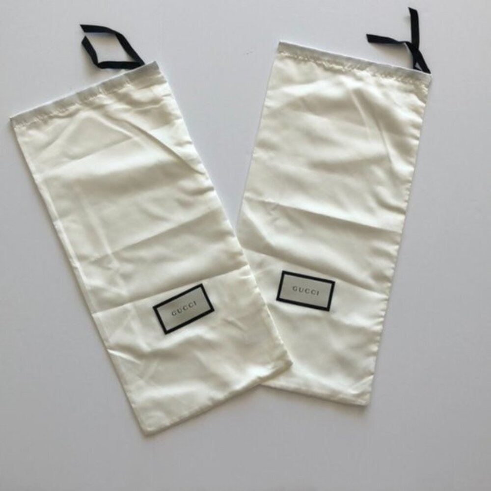 GUCCI Drawstring Pair Dust Bags with Logo Patch Ivory  Off White 17.5" x 8.5"